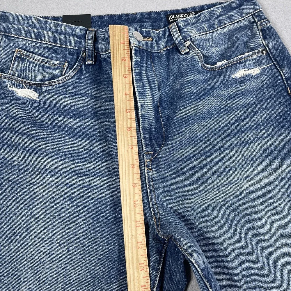 BlankNYC The Madison Crop Jeans Women 28 Blue Distressed High Rise Raw Hem NWT‎